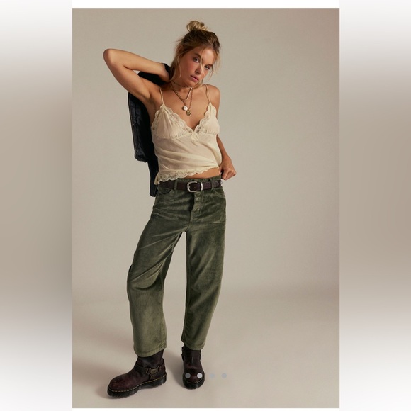 Free People NWT Deep Trance Dropped Corduroy Jeans Size 30 in Keepsake Clover - Picture 1 of 13